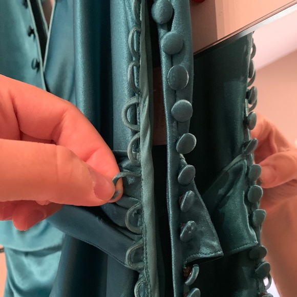 Teal Satin Evening Gown with Buttons - Picture 7 of 8